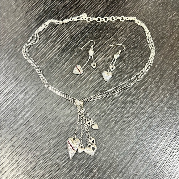BRIGHTON 2 pc necklace & earring set 3 strand chain & dangling earrings GUc - Picture 5 of 13
